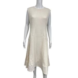 LELA ROSE Ivory White Textured Knit Sleeveless A-Line Midi Dress Size 8